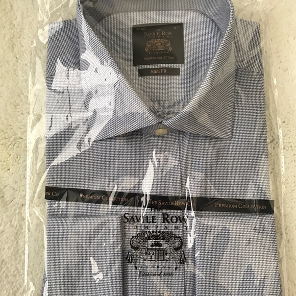 NWT. Savile Row Co. textured blue slim-fit shirt - Picture 2 of 4